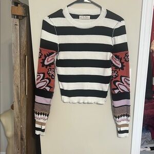 Striped Black and White Top with Patterned Sleeves